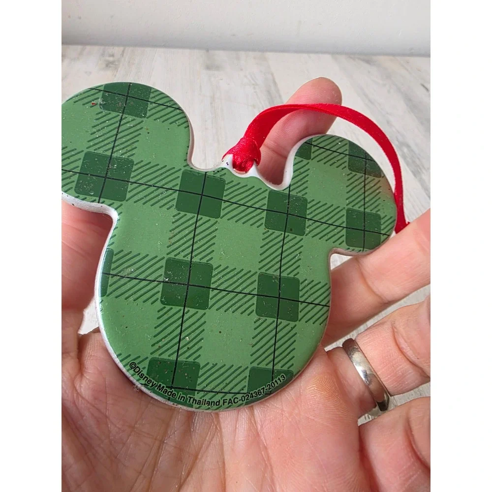 Vintage porcelain Mickey ears plaid ornament‎ Disney snowman Xmas tree